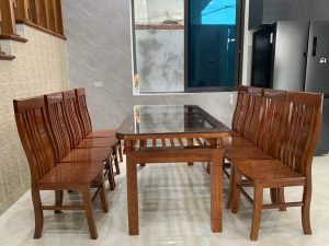 Bộ bàn ăn mặt kính 8 ghế