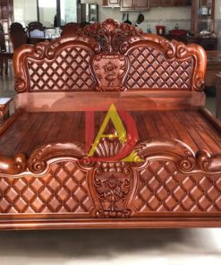 Giường Ngủ Hoa Hồng Đục Gấm Gỗ Hương Đá 1m80 x2m